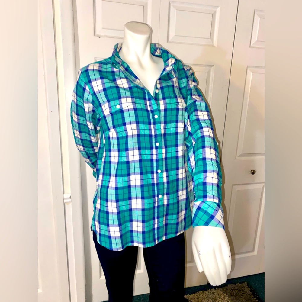Blue/Green Button Down Large - Picture 1 of 4